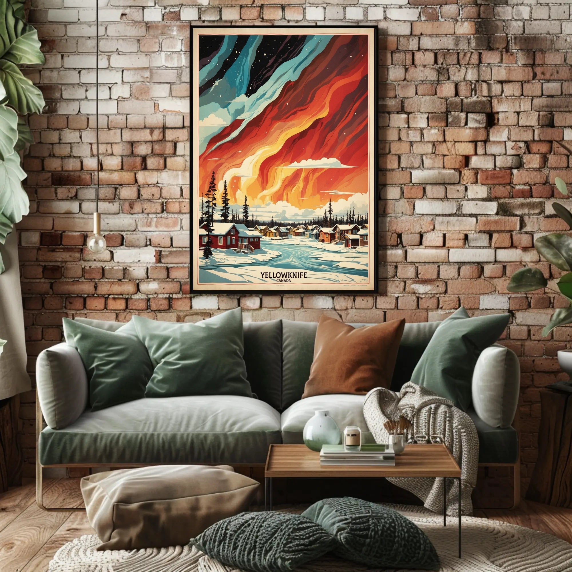 Yellowknife Northern Lights Vintage Travel Poster
