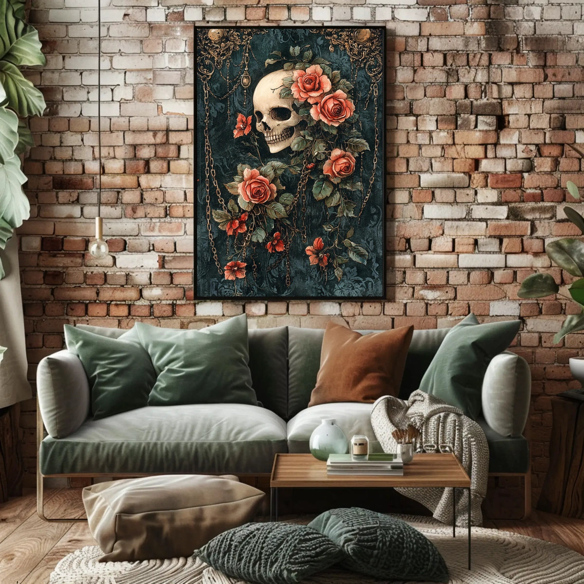 Human Skull and Roses Gothic Artistic, Pop Culture Poster