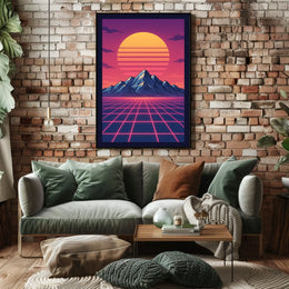Retro-Futuristic Synthwave Landscape Art Futuristic Sci-Fi Poster