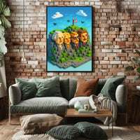 Pixel Presidents on Mount Rushmore Poster PosterGoat