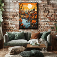 Stylized European Cityscape Art Print Cultural or Heritage Poster