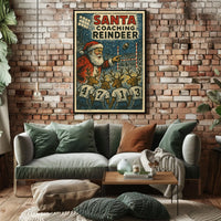 Santa's Reindeer Football Team Vintage Poster