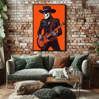 Skeletal Cowboy Illustration Rock Western Vibrant Poster