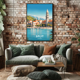 Split Croatia Travel Poster Vibrant Waterfront Cityscape Art