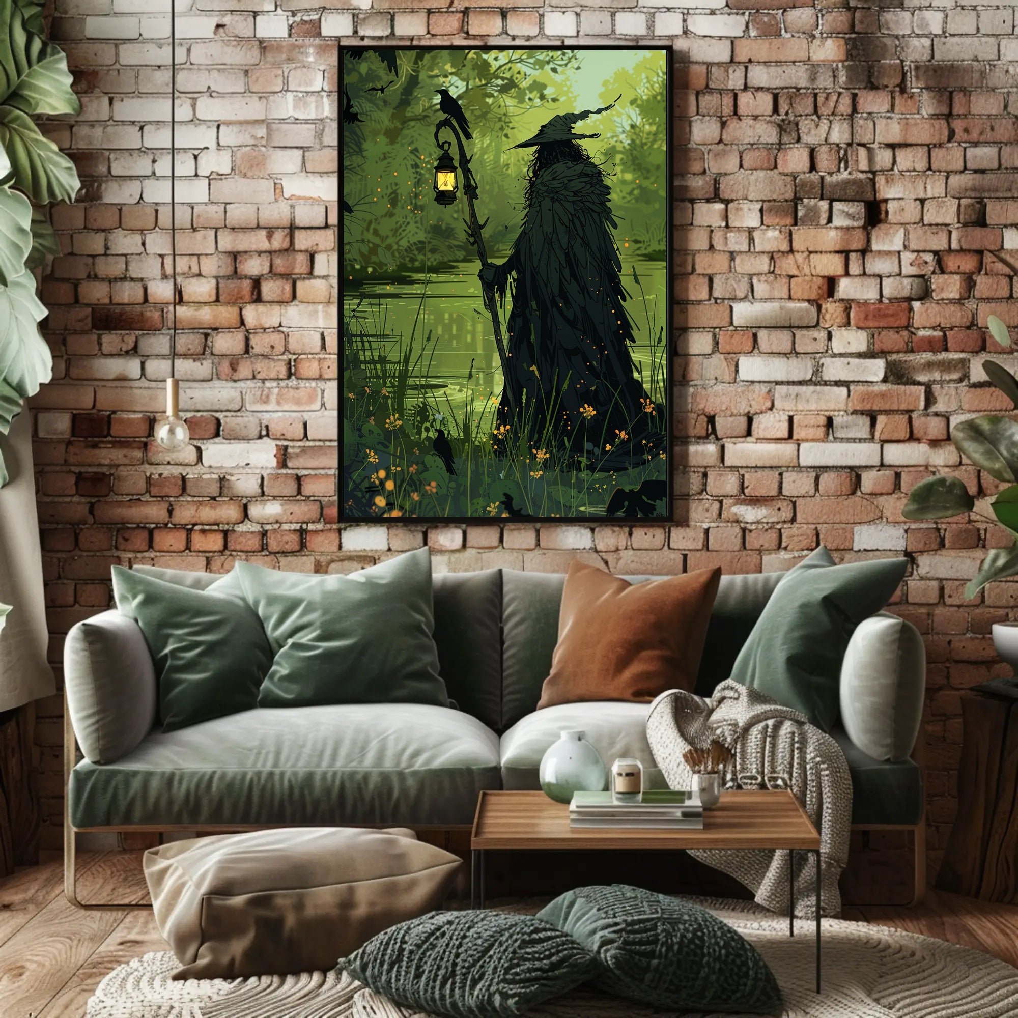 Mysterious Forest Figure with Crow Fantasy or Mythology Poster PosterGoat