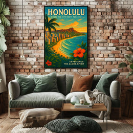 Honolulu Vintage Travel Poster Urban Meets Paradise