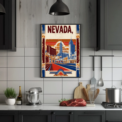 Nevada USA Desert Skyline Retro Vintage Travel Poster