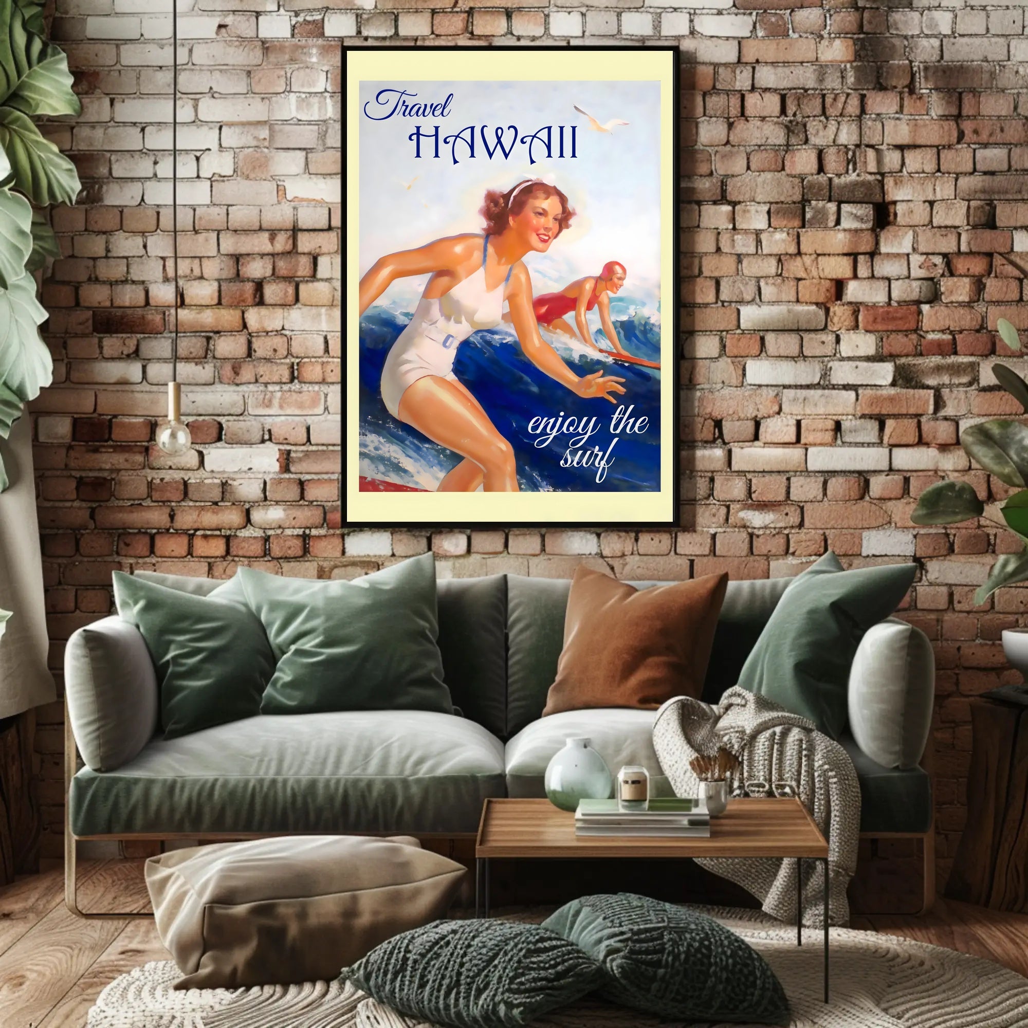 Hawaii Vintage Surfing Travel Artwork from the 1950s Travel Poster