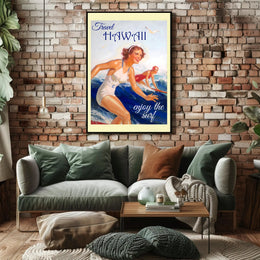 Hawaii Vintage Surfing Travel Artwork from the 1950s Travel Poster