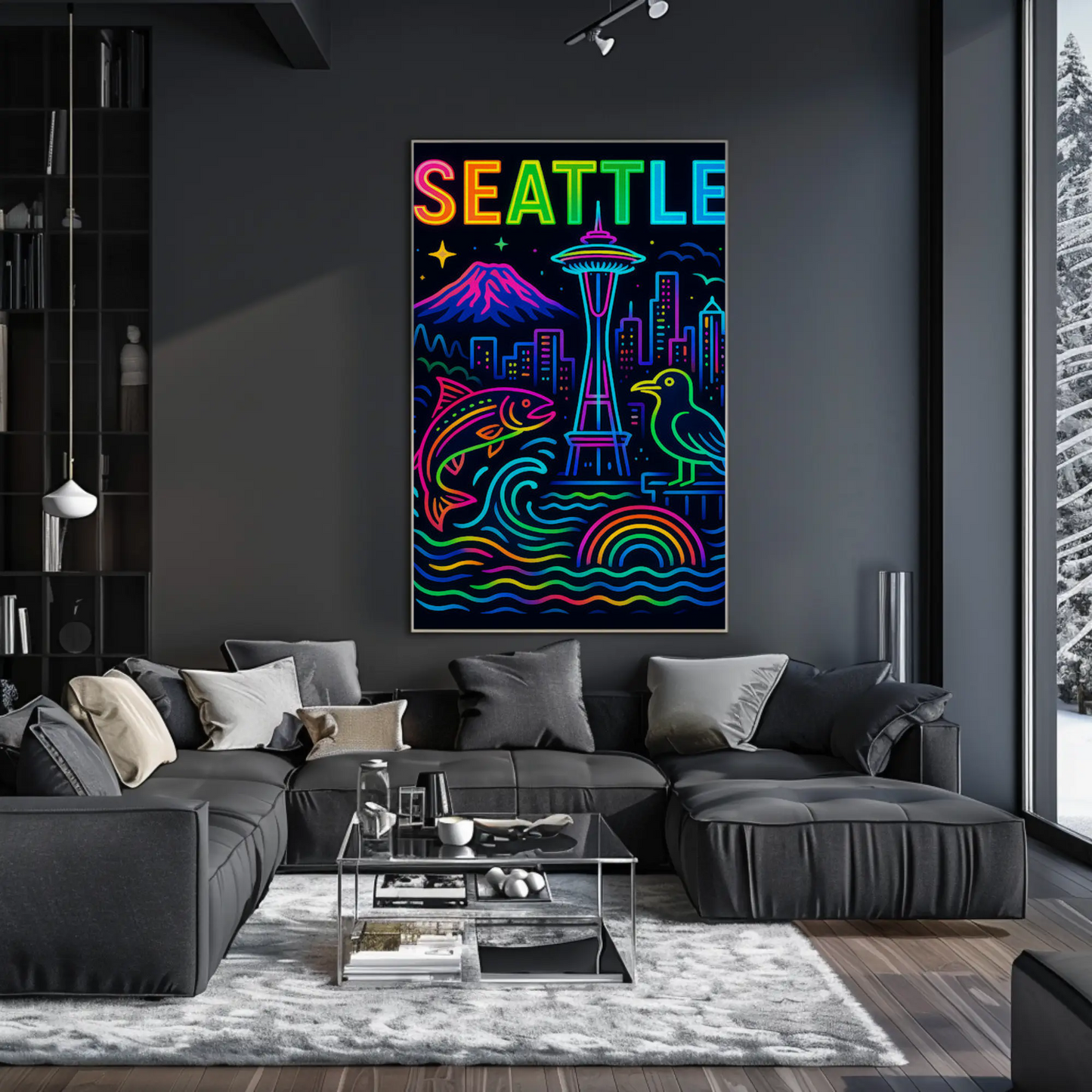 Seattle Washington Space Needle Neon Skyline Poster Poster