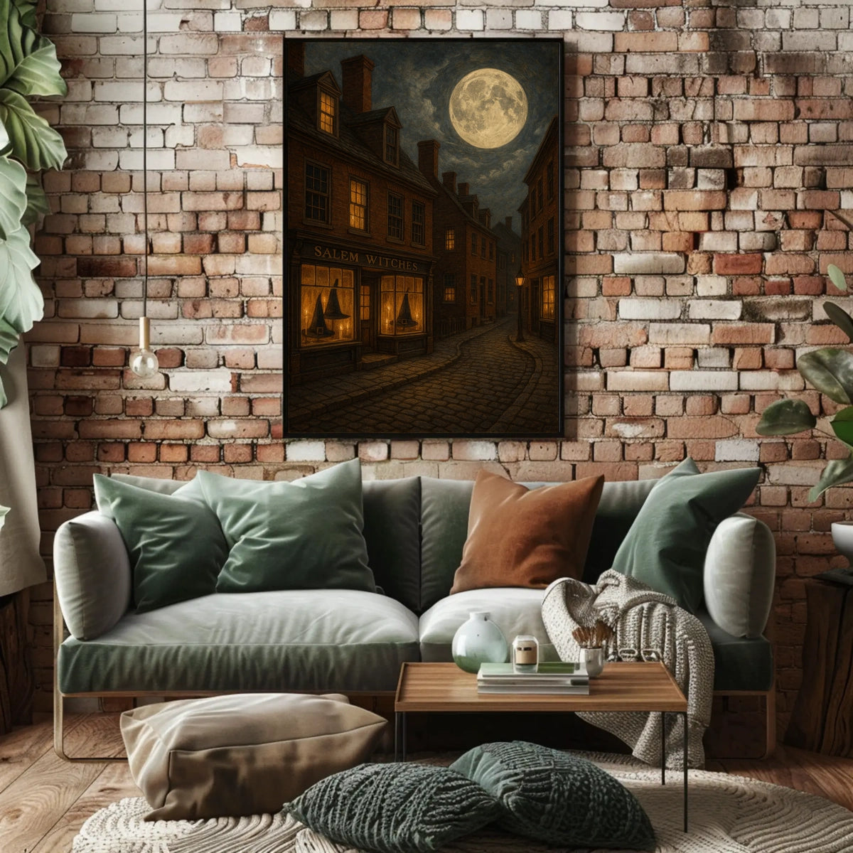 Salem Witchcraft Vintage Gothic Street Art Atmosphere Cobblestone Moonlit Historic Urban Collectors Poster