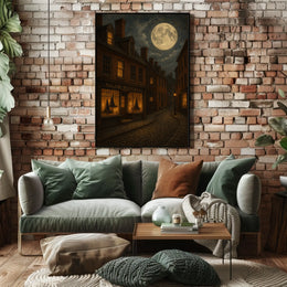 Salem Witchcraft Vintage Gothic Street Art Atmosphere Cobblestone Moonlit Historic Urban Collectors Poster