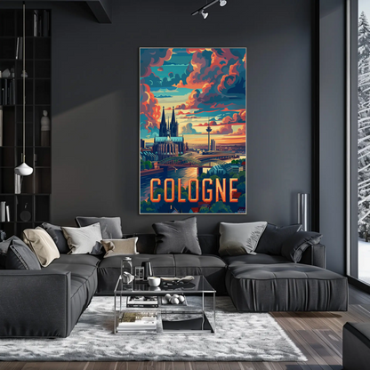 Cologne Skyline Sunset Clouds Spires Travel Poster