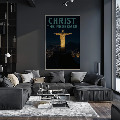 Christ The Redeemer Rio Night Skyline Travel Poster