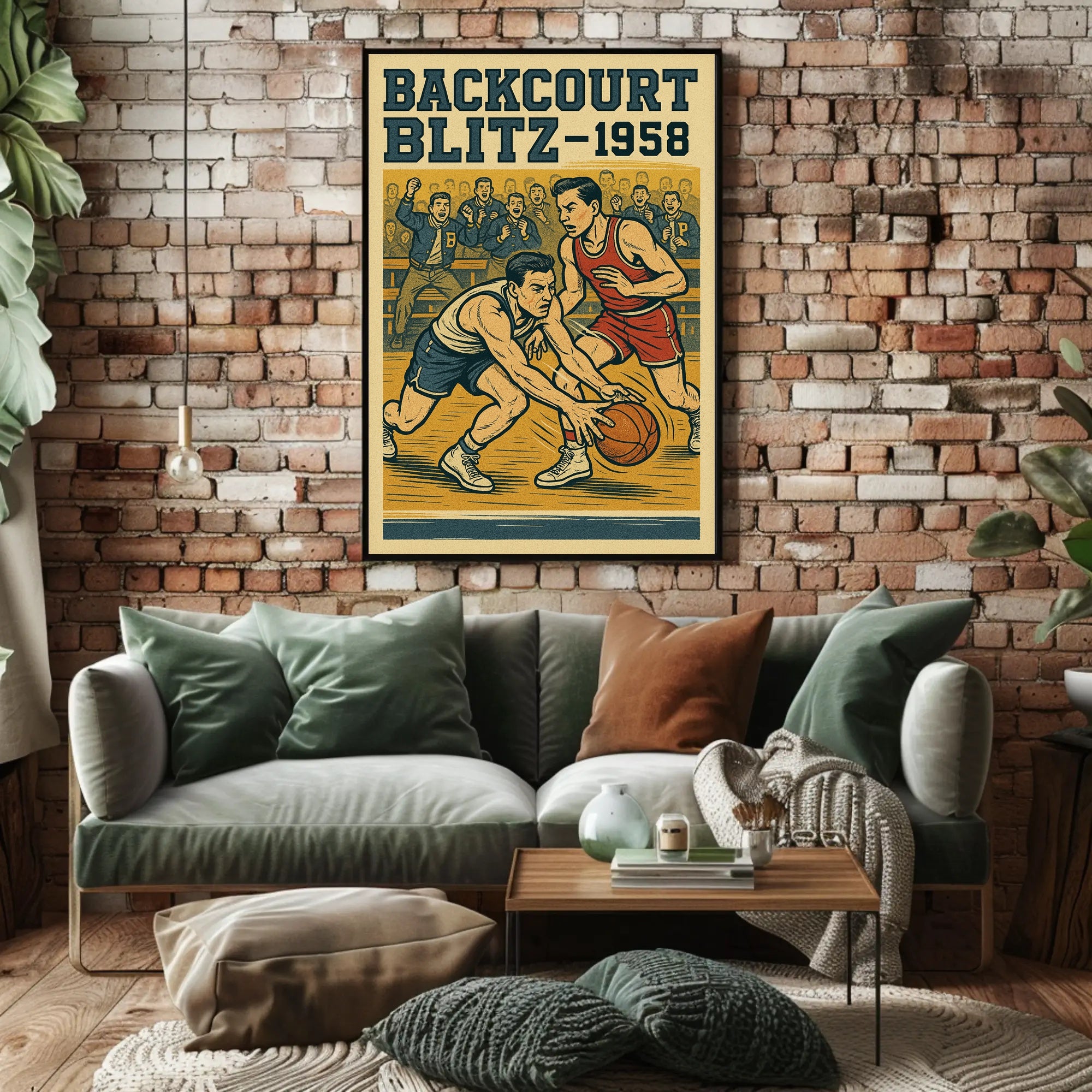 Backcourt Blitz 1958 Vintage Sports Poster