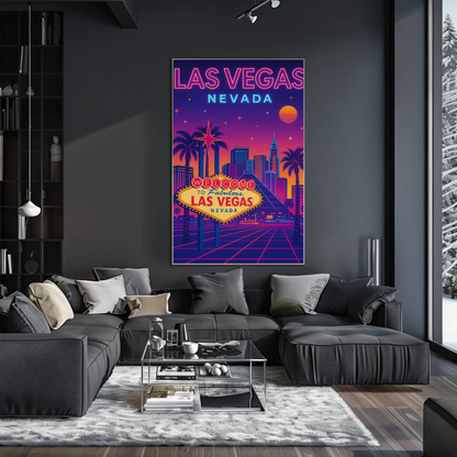 Las Vegas Nevada Neon Retro Skyline Poster