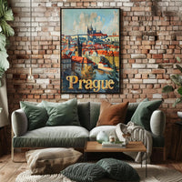 Prague Cityscape Vintage Travel Art Urban or Cityscape Poster