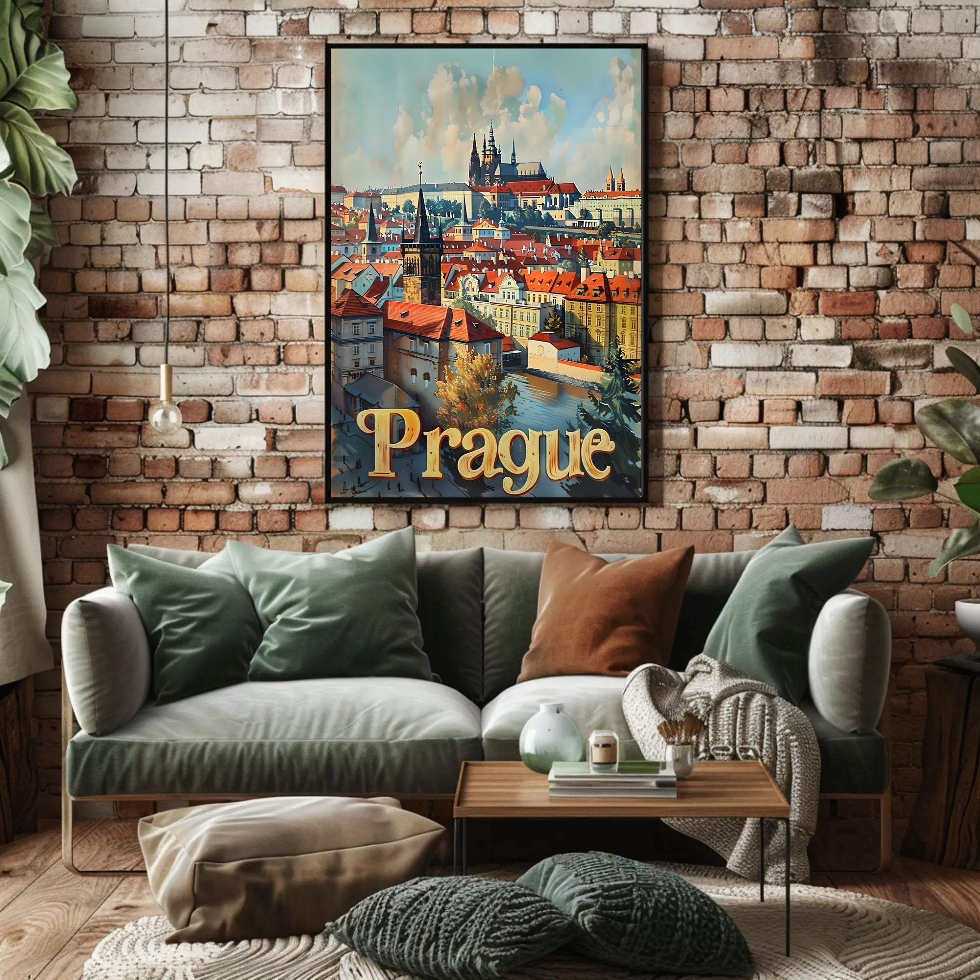 Prague Cityscape Vintage Travel Art Urban or Cityscape Poster