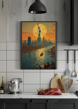 New York Sunset Vintage Travel Poster