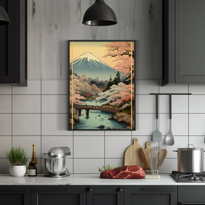 Mount Fuji Cherry Blossoms Spring Japan Vintage Travel Poster