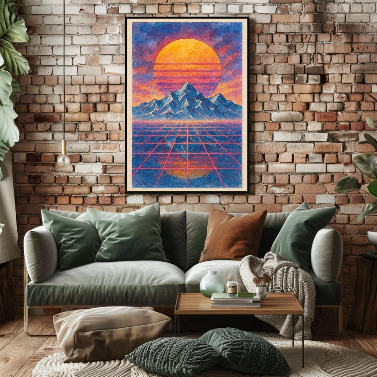 Retro-Futuristic Vaporwave Landscape Art Print - Futuristic Sci-Fi Poster