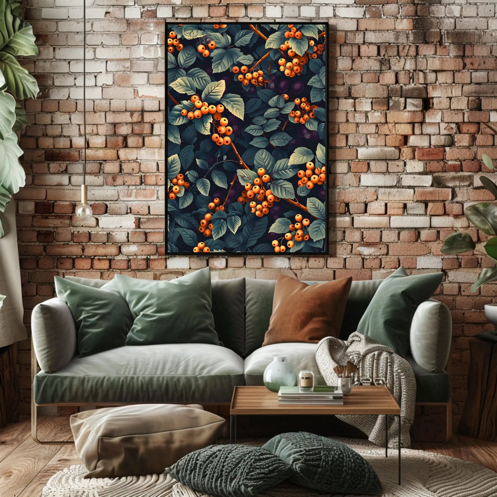 Vivid Artistic Botanical Poster with Orange Berries Illustration
