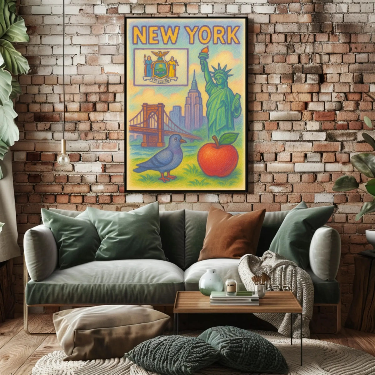 New York City Iconic Landmarks Poster Vintage Wall Art