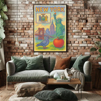 New York City Iconic Landmarks Poster Vintage Wall Art
