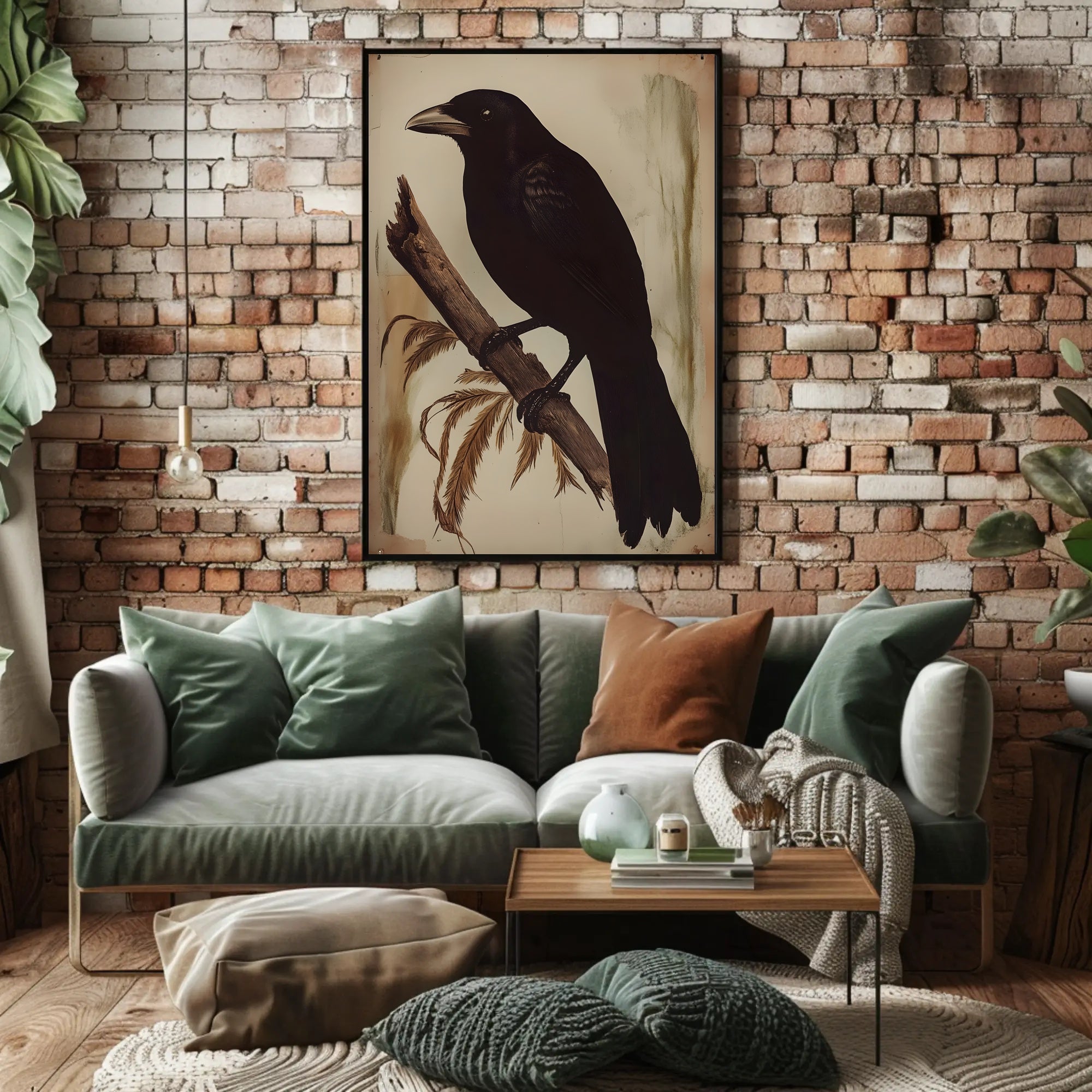 Raven on a Branch Wildlife Art Animal Poster PosterGoat