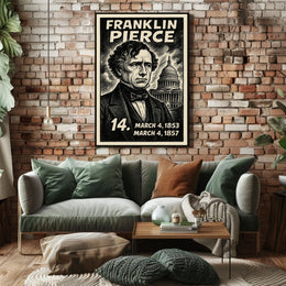 Franklin Pierce 14th President of the United States B & W Comic Sketch Poster