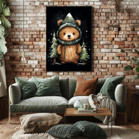 Whimsical Bear in Mountain Hood Cartoon Poster