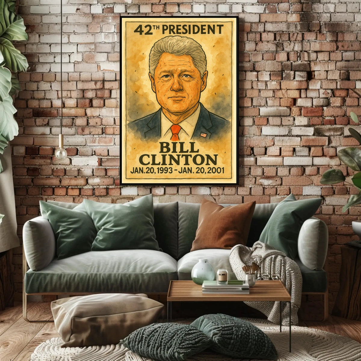 Bill Clinton 42nd President of the United States Exaggerated Cartoon Sketch Poster
