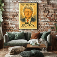 Bill Clinton 42nd President of the United States Exaggerated Cartoon Sketch Poster