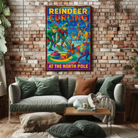 Reindeer Curling at the North Pole Poster