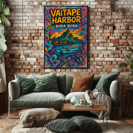 Vaitape Harbor Poster Bora Bora Colorful Travel Art