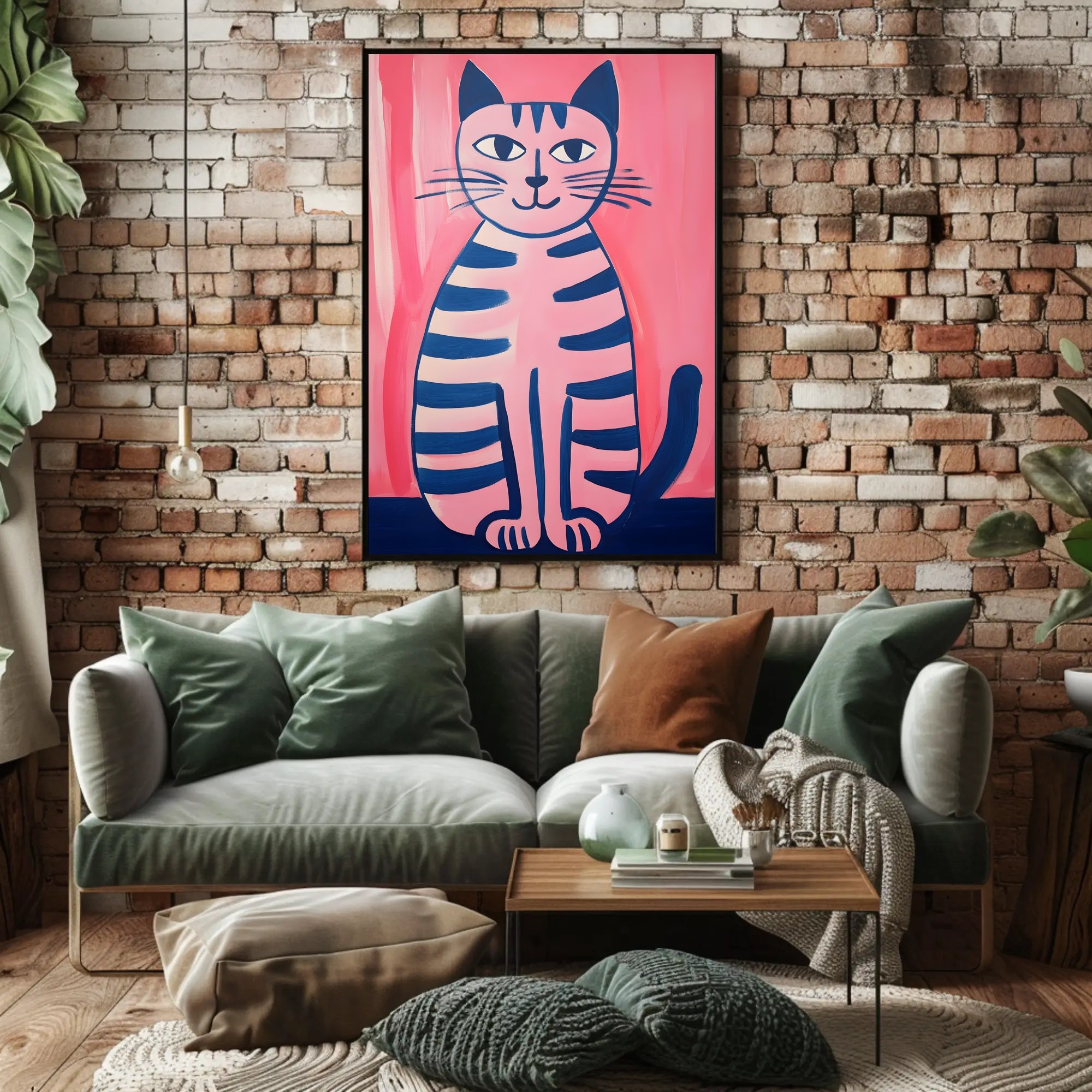 Pink Cat Poster Whimsical Art Print Wall Decor