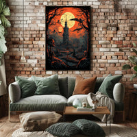 Haunted Tower Under Blood Moon Poster