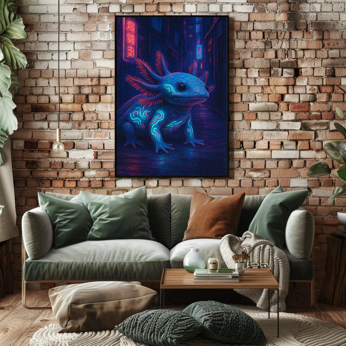 Neon Axolotl In The City Poster