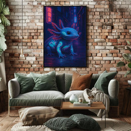 Neon Axolotl In The City Poster