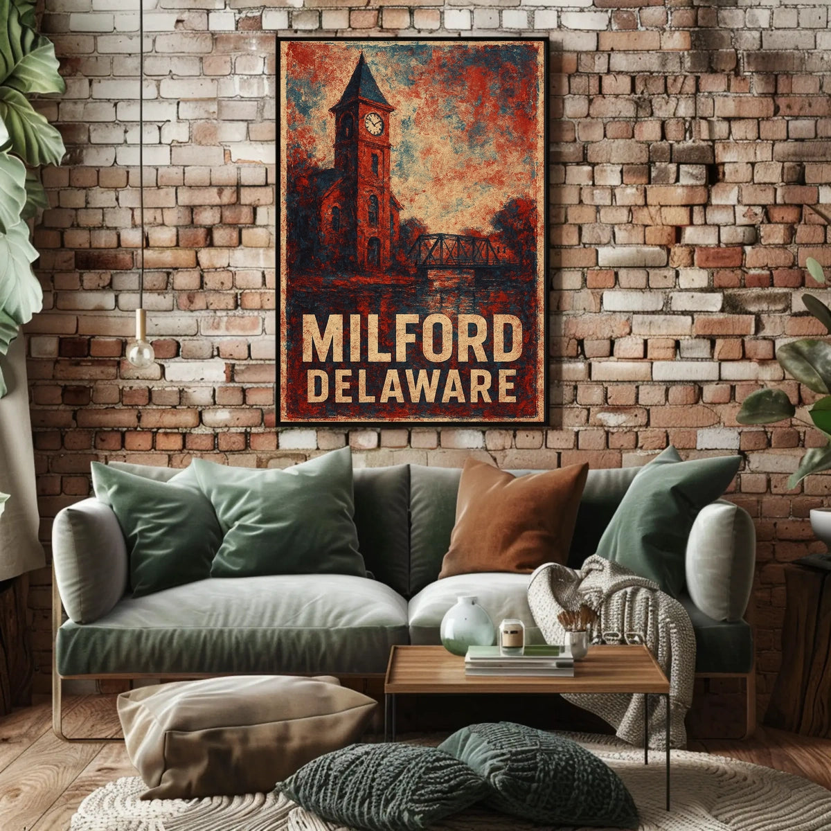 Milford Delaware Scenic Town Landscape Retro Travel Poster