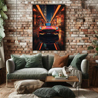 Luxury Sports Car in Vibrant Urban Night Futuristic Sci-Fi Poster