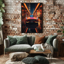 Luxury Sports Car in Vibrant Urban Night Futuristic Sci-Fi Poster