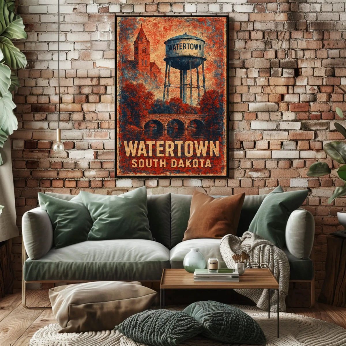 Watertown South Dakota Vintage Water Tower Retro Poster
