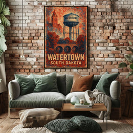Watertown South Dakota Vintage Water Tower Retro Poster