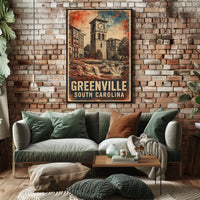 Greenville Clock Tower Vintage Heritage Cityscape Poster
