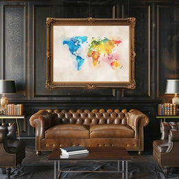 Vibrant Watercolor World Map Poster for Art Lovers