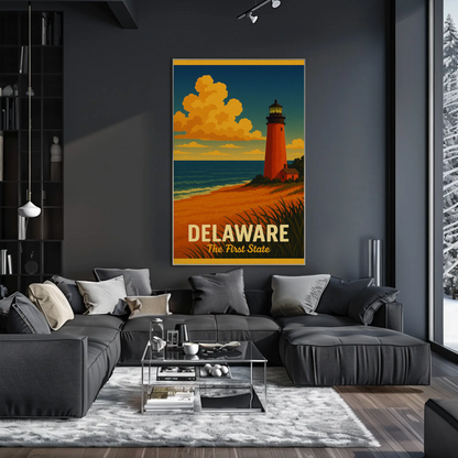 Delaware First State Coastal Lighthouse Travel Poster