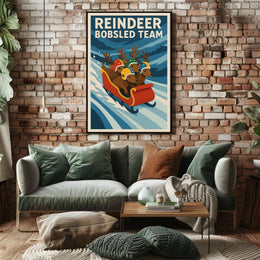 Reindeer Bobsled Team Poster