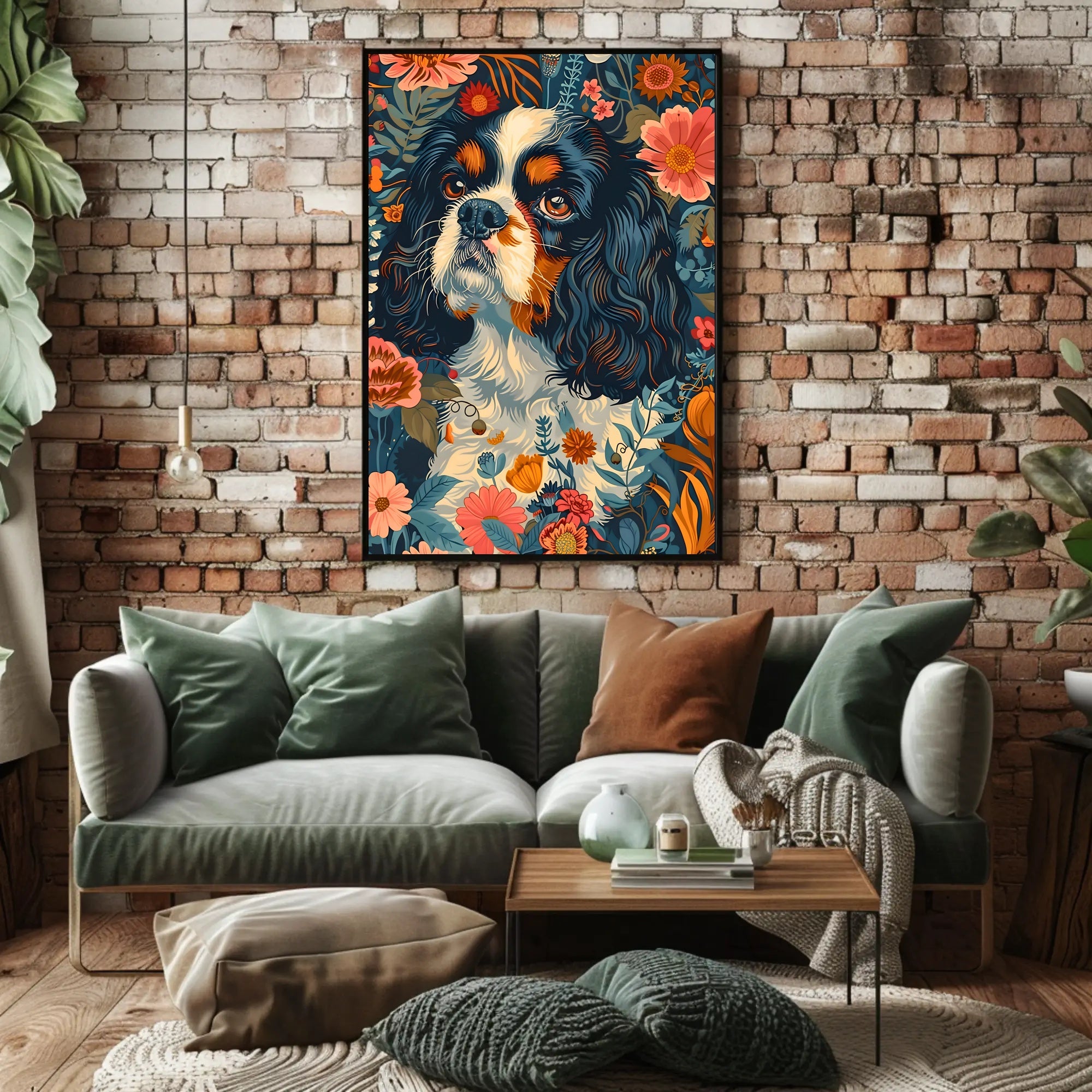 Floral Canine Portrait Wall Art Print