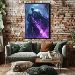 Skeletal Reaper Wields Glowing Sword in Fantasy Mythology Poster PosterGoat